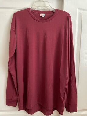 NWT Lularoe large long sleeve Hudson shirt wine burgundy color
